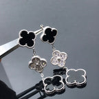 Aura CLOVER 3 MOTIF DIAMOND ONYX SILVER EARRINGS