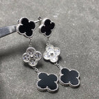 Aura CLOVER 3 MOTIF DIAMOND ONYX SILVER EARRINGS