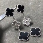 Aura CLOVER 3 MOTIF DIAMOND ONYX SILVER EARRINGS