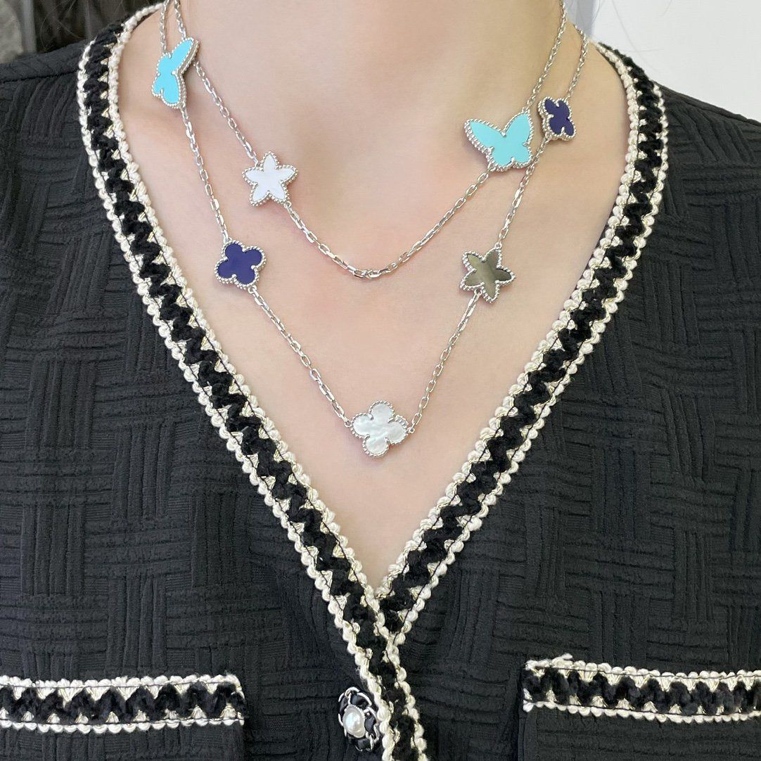 Aura LUCKY CLOVER SILVER 11 MOTIF NECKLACE