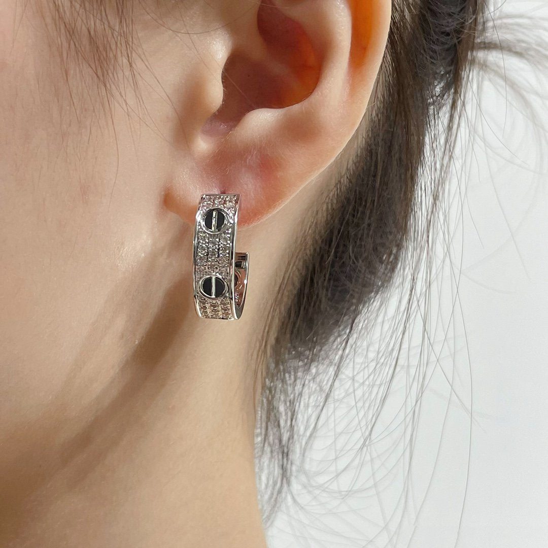 Aura LOVE CERAMIC DIAMOND PAVED SILVER EARRINGS