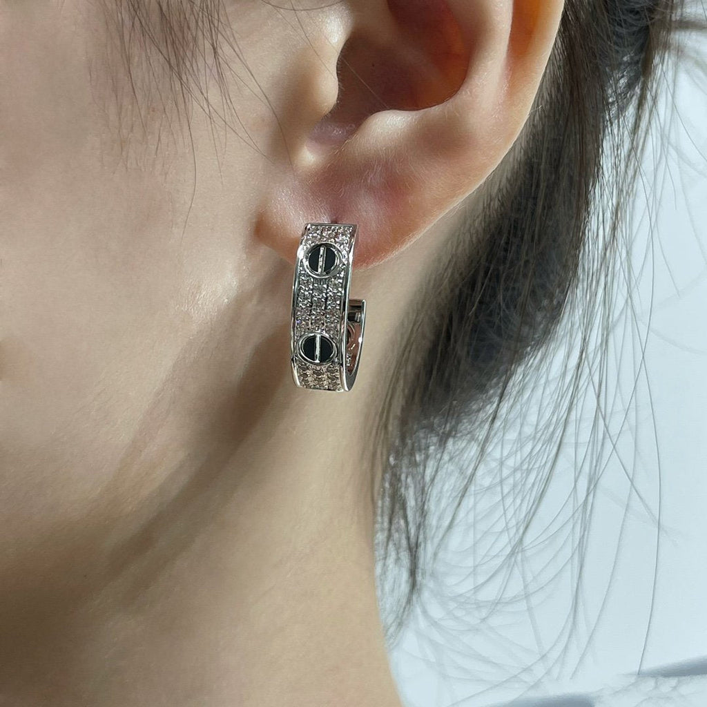 Aura LOVE CERAMIC DIAMOND PAVED SILVER EARRINGS