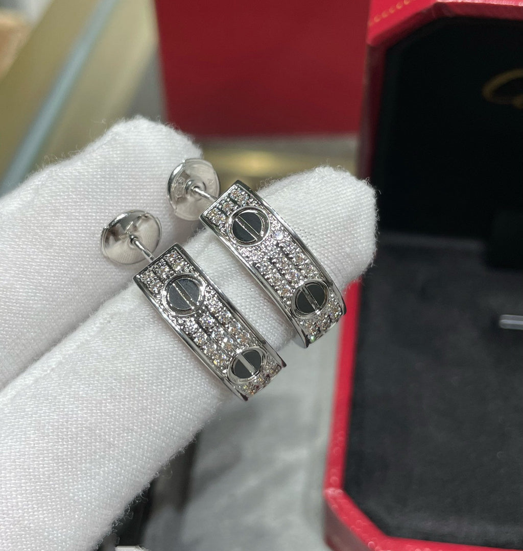 Aura LOVE CERAMIC DIAMOND PAVED SILVER EARRINGS