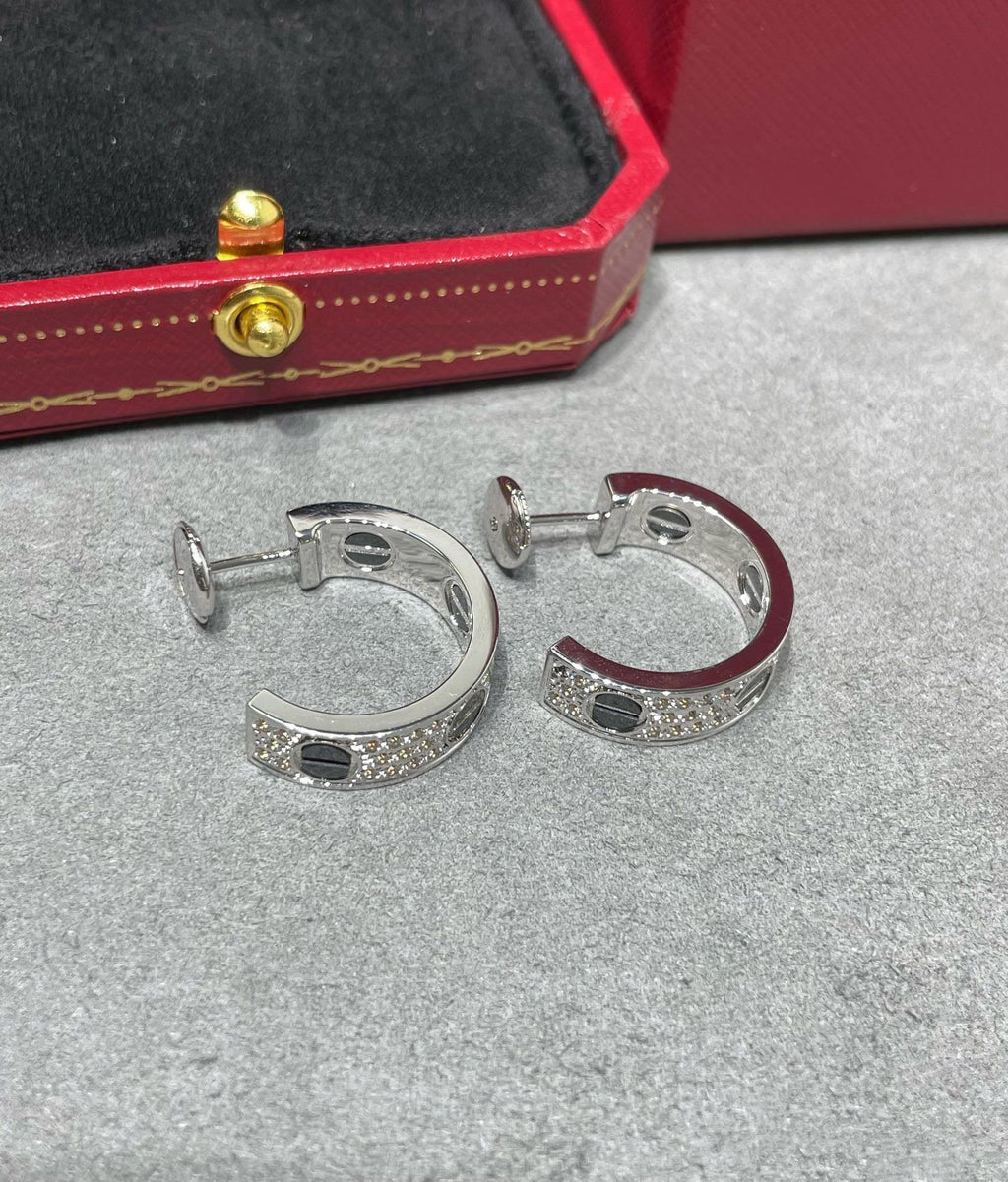 Aura LOVE CERAMIC DIAMOND PAVED SILVER EARRINGS