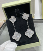 Aura CLOVER 2 MOTIFS DIAMOND PAVED SILVER EARRINGS