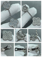 Aura CLOVER 2 MOTIFS DIAMOND PAVED SILVER EARRINGS