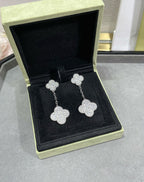 Aura CLOVER 2 MOTIFS DIAMOND PAVED SILVER EARRINGS