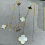 Aura CLOVER 6 MOTIF MOP ONYX GOLD NECKLACE