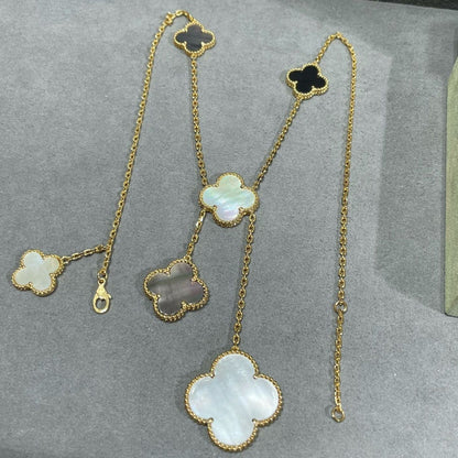 [⭐Aura ]CLOVER 6 MOTIF MOP ONYX GOLD NECKLACE
