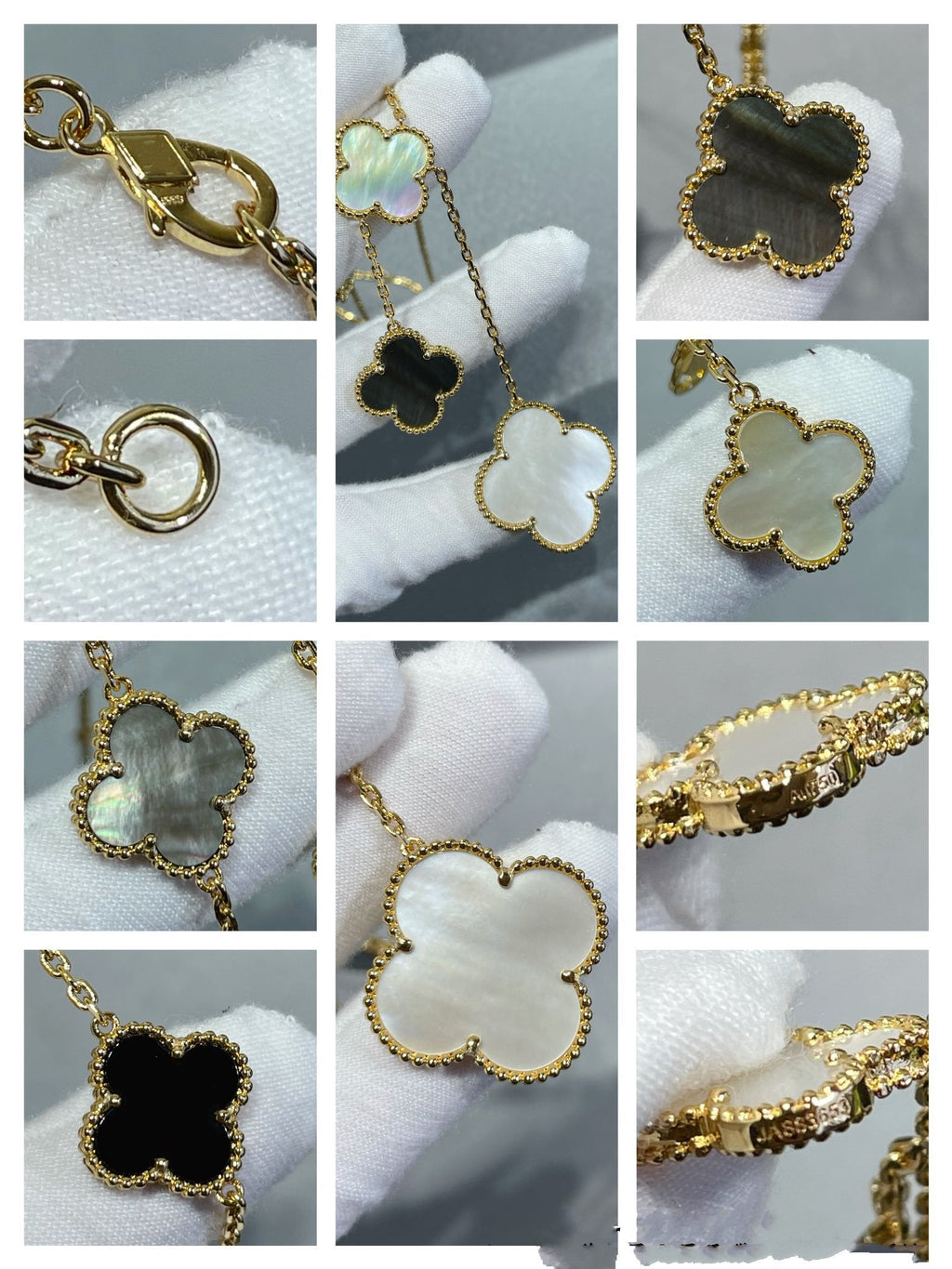 Aura CLOVER 6 MOTIF MOP ONYX GOLD NECKLACE
