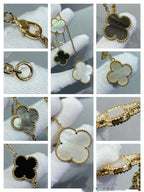 Aura CLOVER 6 MOTIF MOP ONYX GOLD NECKLACE