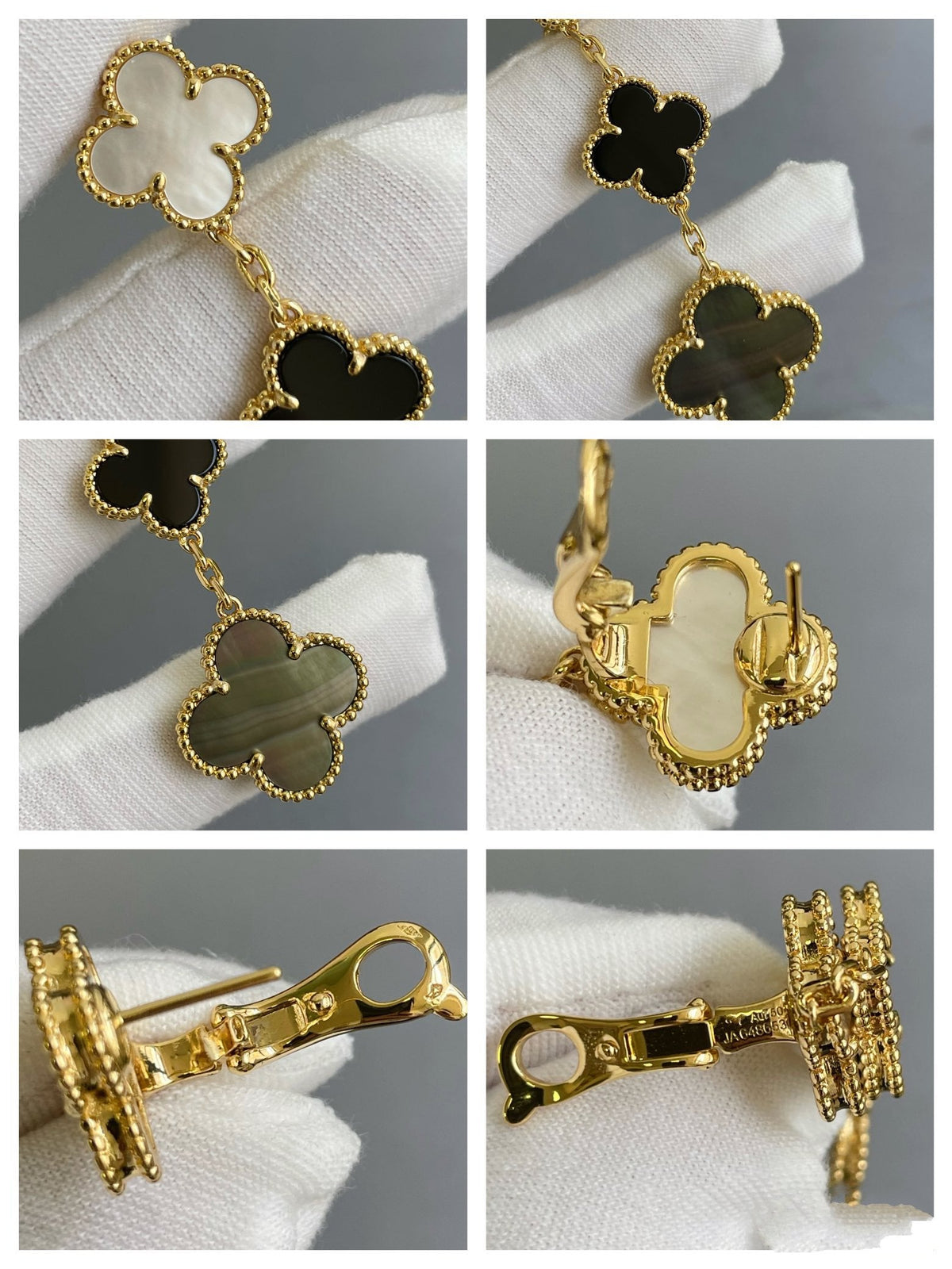 [⭐Aura ]CLOVER 3 MOTIF MOP ONYX DARK MOP PINK GOLD EARRINGS