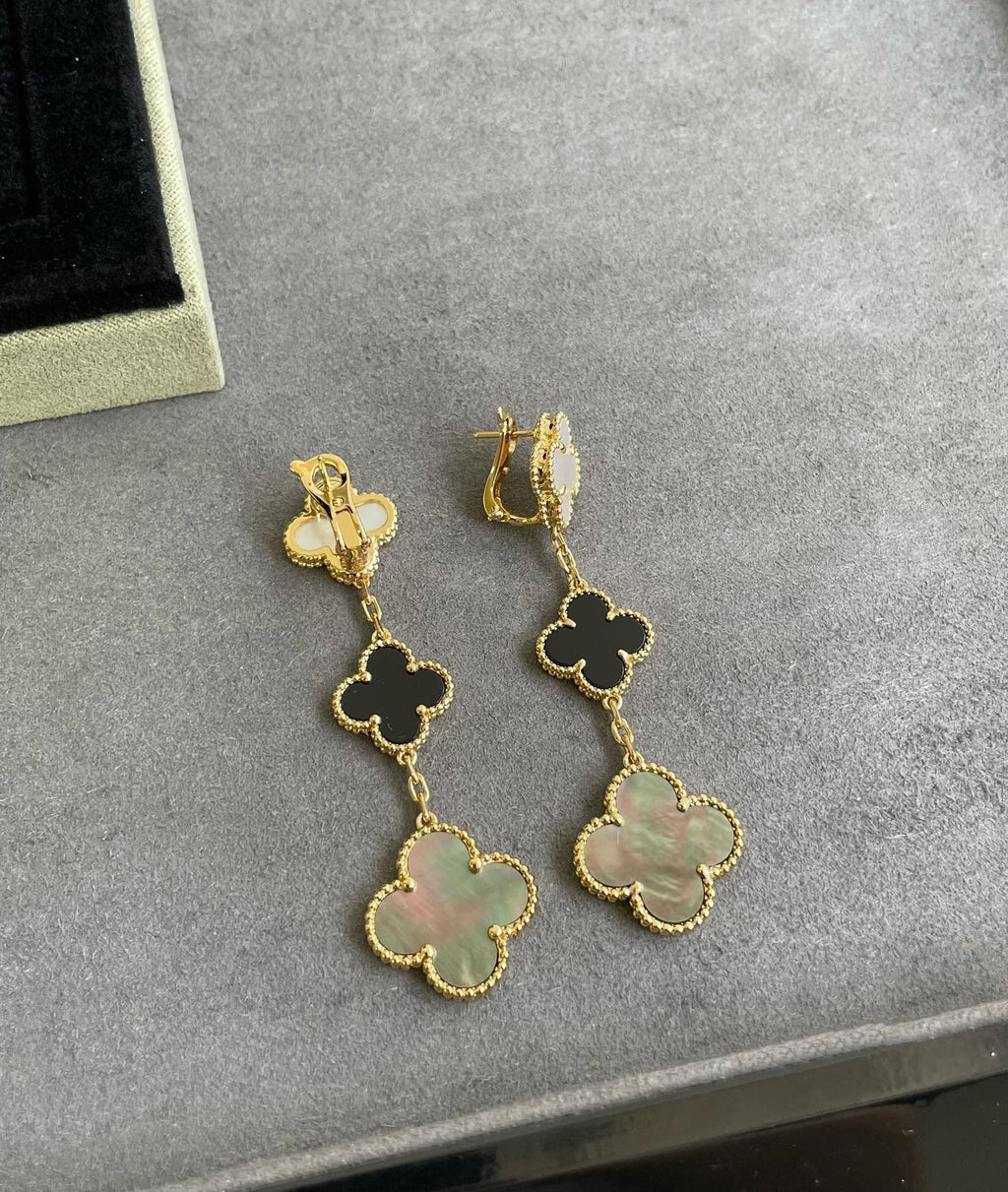 Aura CLOVER 3 MOTIF MOP ONYX DARK MOP PINK GOLD OHRRINGE