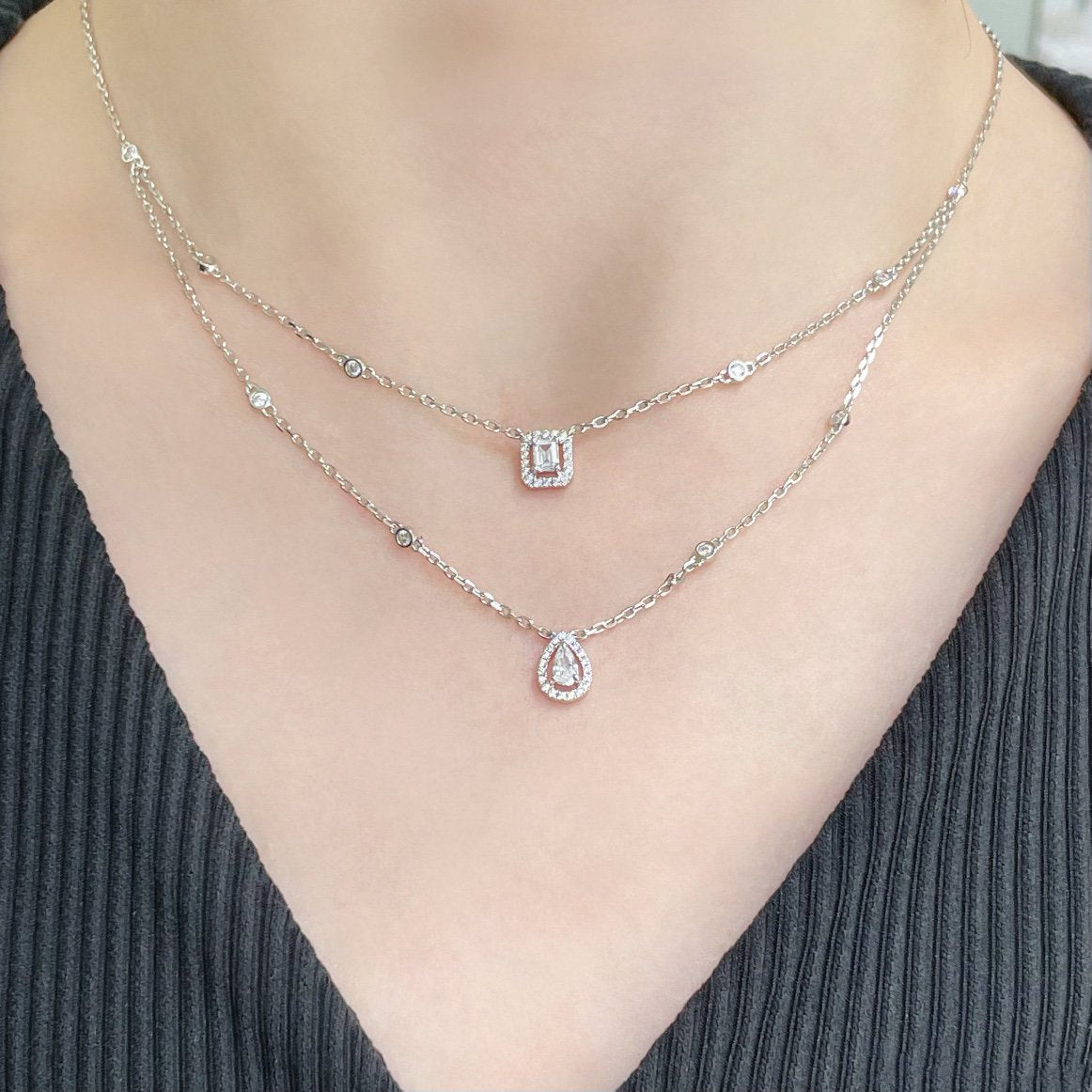 [Aura ] MY TWIN 2 ROW DIAMOND NECKLACE