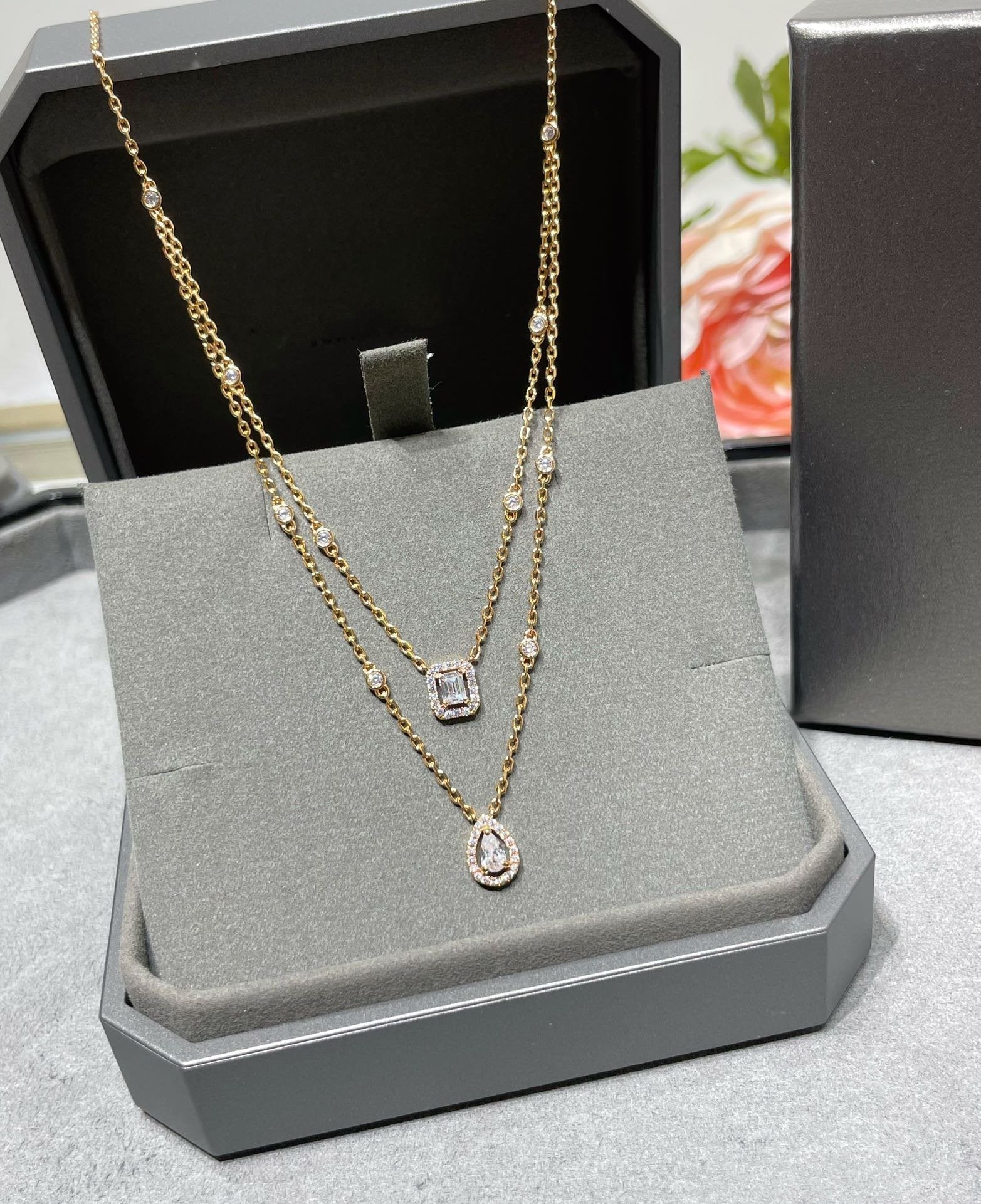 [Aura ] MY TWIN 2 ROW DIAMOND NECKLACE