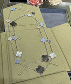 Aura CLOVER 16 MOTIF CHALCEDONY MOP SILVER NECKLACE