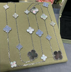 Aura CLOVER 16 MOTIF CHALCEDONY MOP SILVER NECKLACE