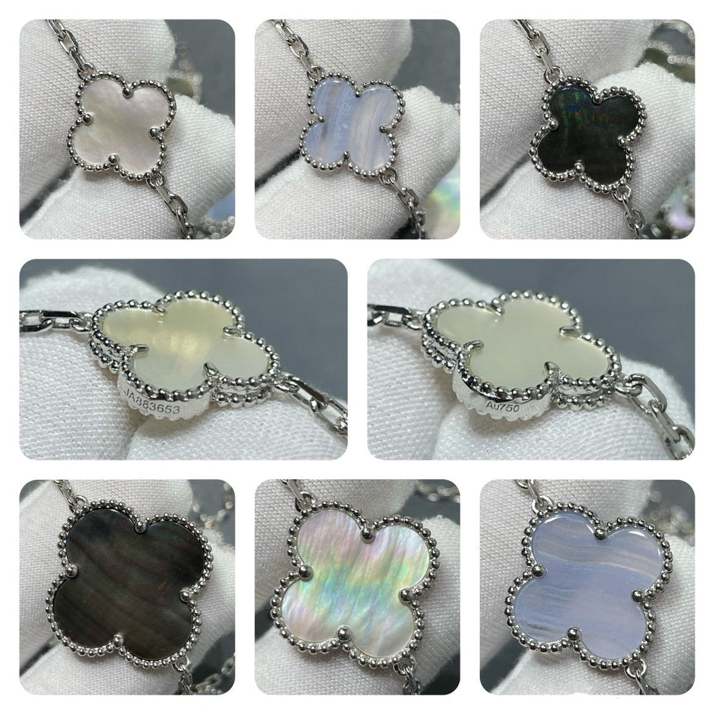 Aura CLOVER 16 MOTIF CHALCEDONY MOP SILVER NECKLACE