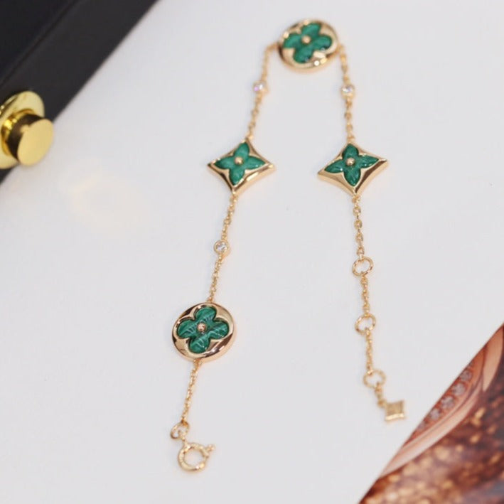 Aura STAR AND SUN 4 MOTIF PINK GOLD MALACHITE BRACELET