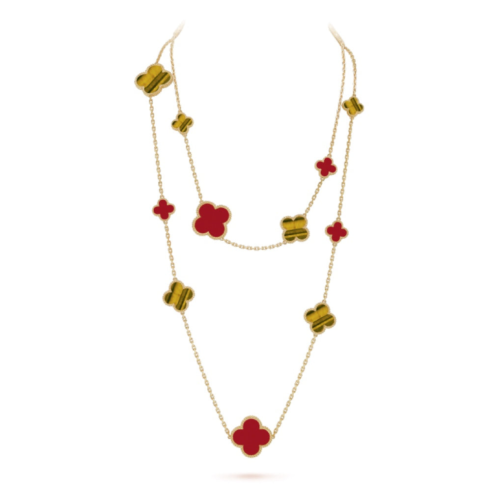 Aura CLOVER 16 MOTIV KARNEOL TIGERAUGE ROSÉGOLD HALSKETTE