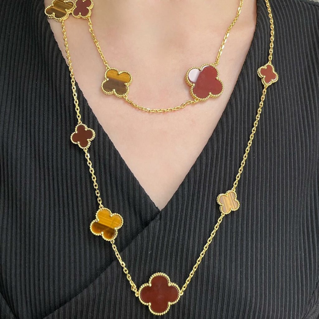 Aura CLOVER 16 MOTIV KARNEOL TIGERAUGE ROSÉGOLD HALSKETTE