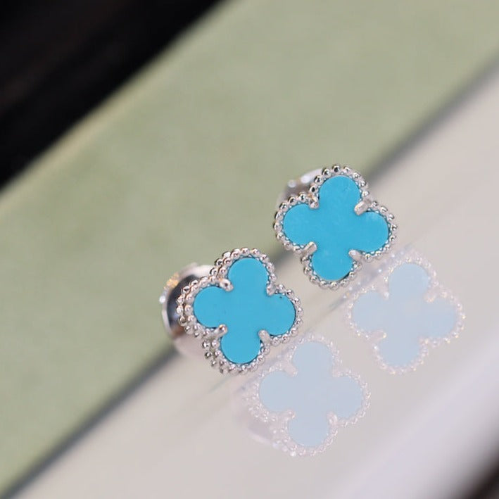 Aura CLOVER MINI TURQUOISE SILVER STUD EARRINGS
