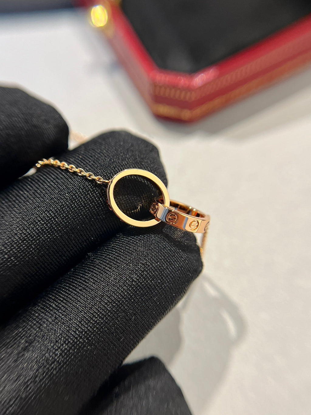 Aura LOVE NECKLACE DOUBLE RING PINK GOLD