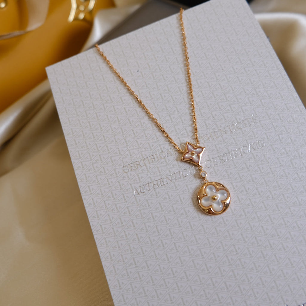 Aura STAR AND SUN WHITE MOP 2 MOTIF PINK GOLD NECKLACE