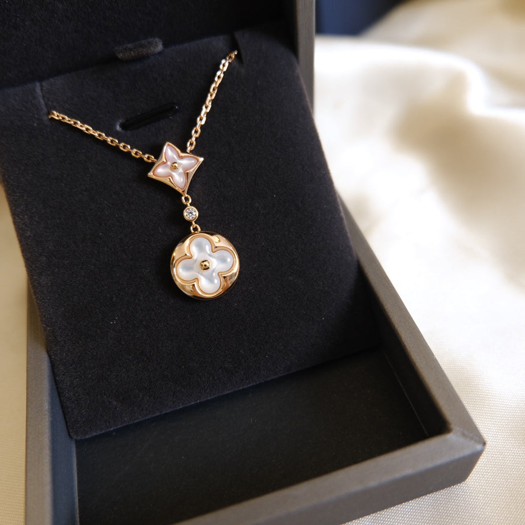 Aura STAR AND SUN WHITE MOP 2 MOTIF PINK GOLD NECKLACE