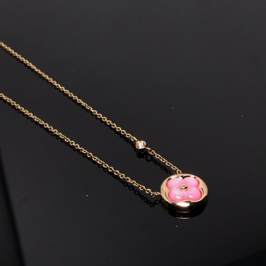 [⭐Aura ]COLOR BLOSSOM PINK MOP SUN GOLD NECKLACE