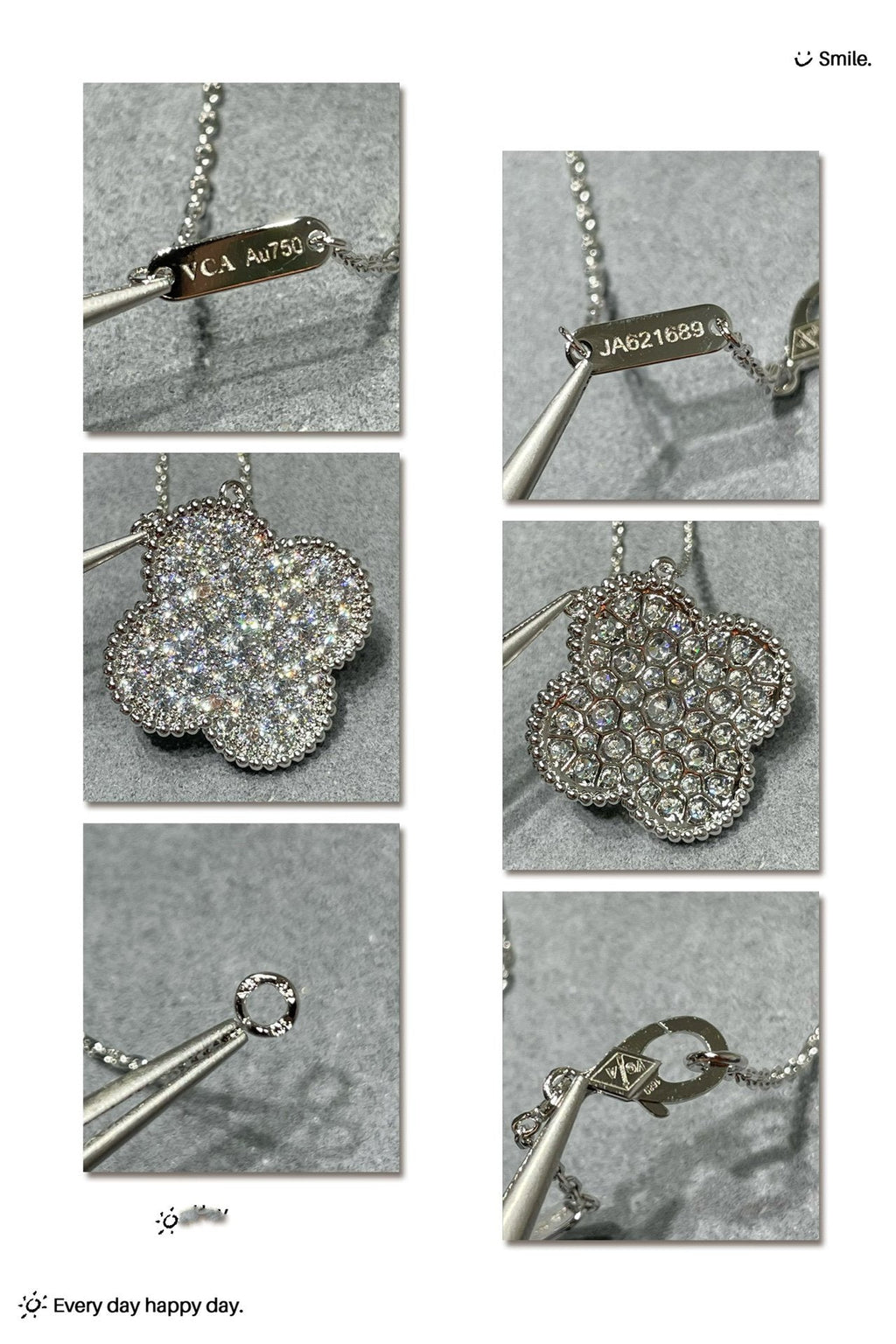 Aura CLOVER 25MM LARGE PENDANT DIAMOND PAVED SILVER NECKLACE