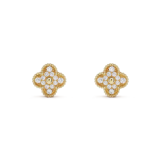 [⭐Aura ]CLOVER MEDIUM 1 MOTIFS FUll DIAMOND EARRINGS