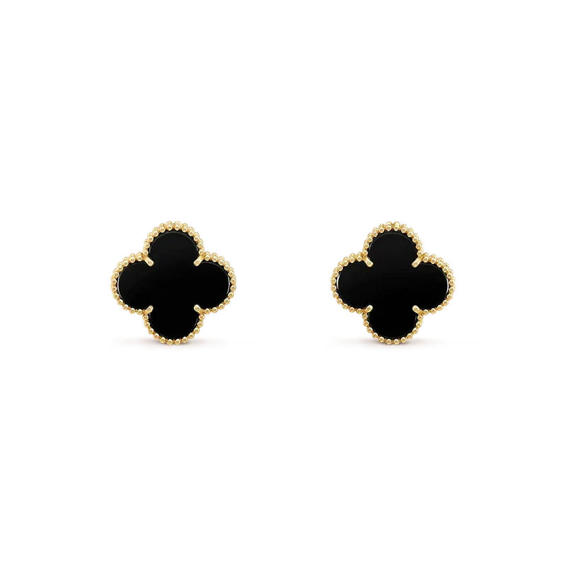 Aura CLOVER MEDIUM 1 MOTIFS  ONYX STUD EARRINGS