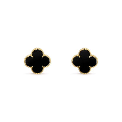 [⭐Aura ]CLOVER MEDIUM 1 MOTIFS  ONYX STUD EARRINGS