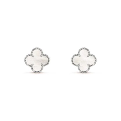 [⭐Aura ]CLOVER MEDIUM 1 MOTIFS  WHITE MOP EARRINGS SILVER