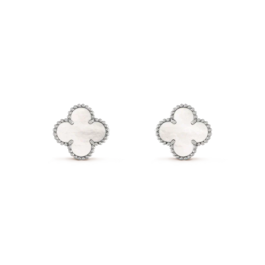 [⭐Aura ]CLOVER MEDIUM 1 MOTIFS  WHITE MOP EARRINGS SILVER