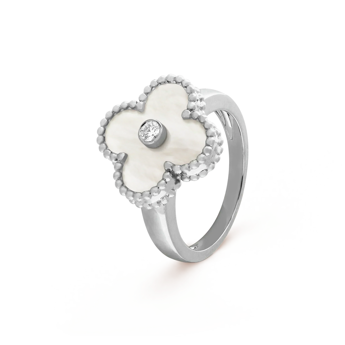 [⭐Aura ]CLOVER SILVER MOP DIAMOND RING