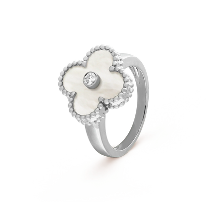[⭐Aura ]CLOVER SILVER MOP DIAMOND RING