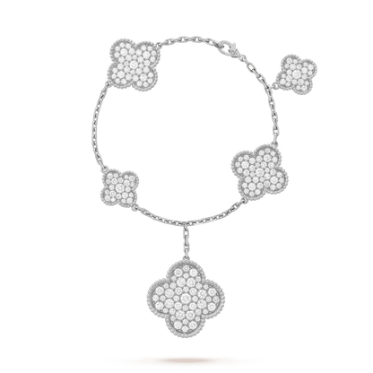 [⭐Aura ]CLOVER 6 MOTIFS SILVER DIAMOND BRACELET