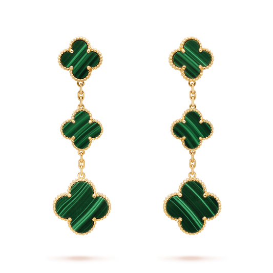 [⭐Aura ]CLOVER MALACHITE 3 MOTIFS GOLD