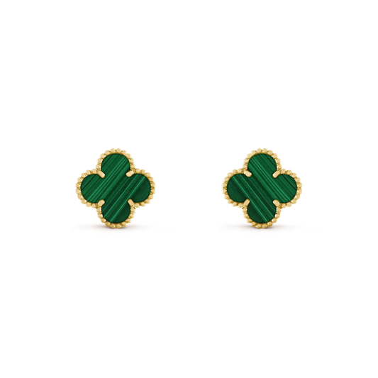 [⭐Aura ]CLOVER MEDIUM 1 MOTIFS MALACHITE  EARRINGS