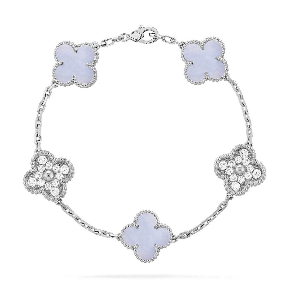 [Aura ]New  CLOVER 5 MOTIF PURPLE CHALCEDONY BRACELET COLLECTION