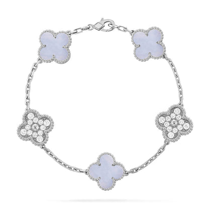 [⭐Aura ]New  CLOVER 5 MOTIF PURPLE CHALCEDONY BRACELET COLLECTION