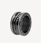 [⭐DORISW]ZERO 1 ROCK FOUR-BAND BLACK CERAMIC WITH STUDDED SPIRAL AND PAVED DIAMONDS RING