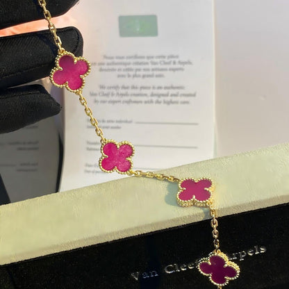 [⭐Aura]NEW CLOVER 5 MOTIFS PINK ENAMEL BRACELET