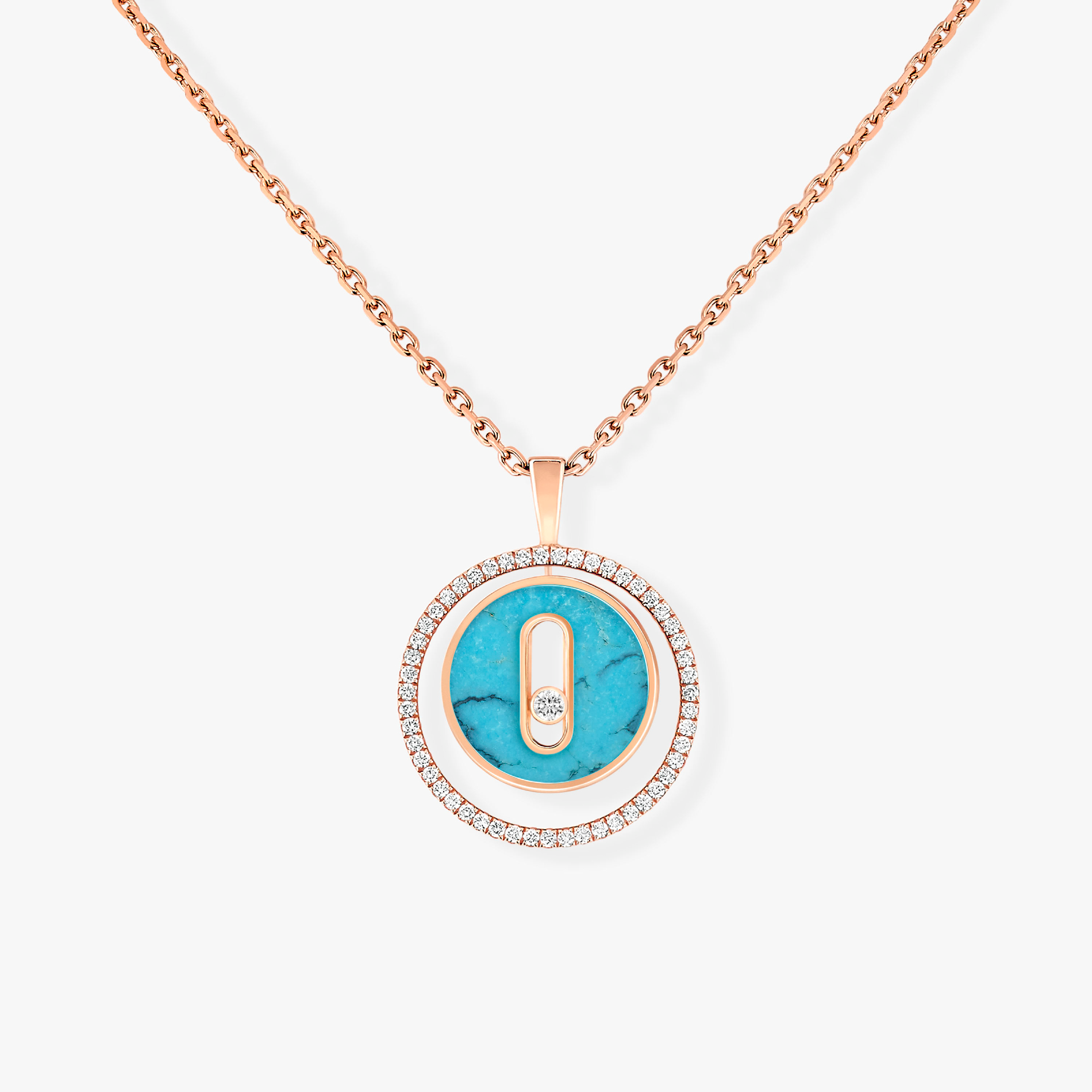 [Aura ]  MOVE 1 DIAMOND TURQUOISE PINK GOLD DIAMOND NECKLACE