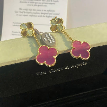 [⭐Aura]NEW CLOVER 2 MOTIF PINK ENAMEL EARRINGS
