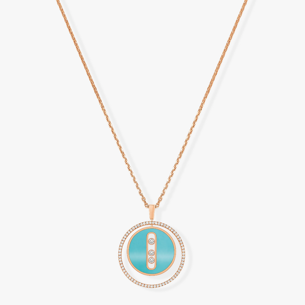[⭐Aura]Aura  MOVE 3 DIAMONDS TURQUOISE PINK GOLD DIAMOND NECKLACE