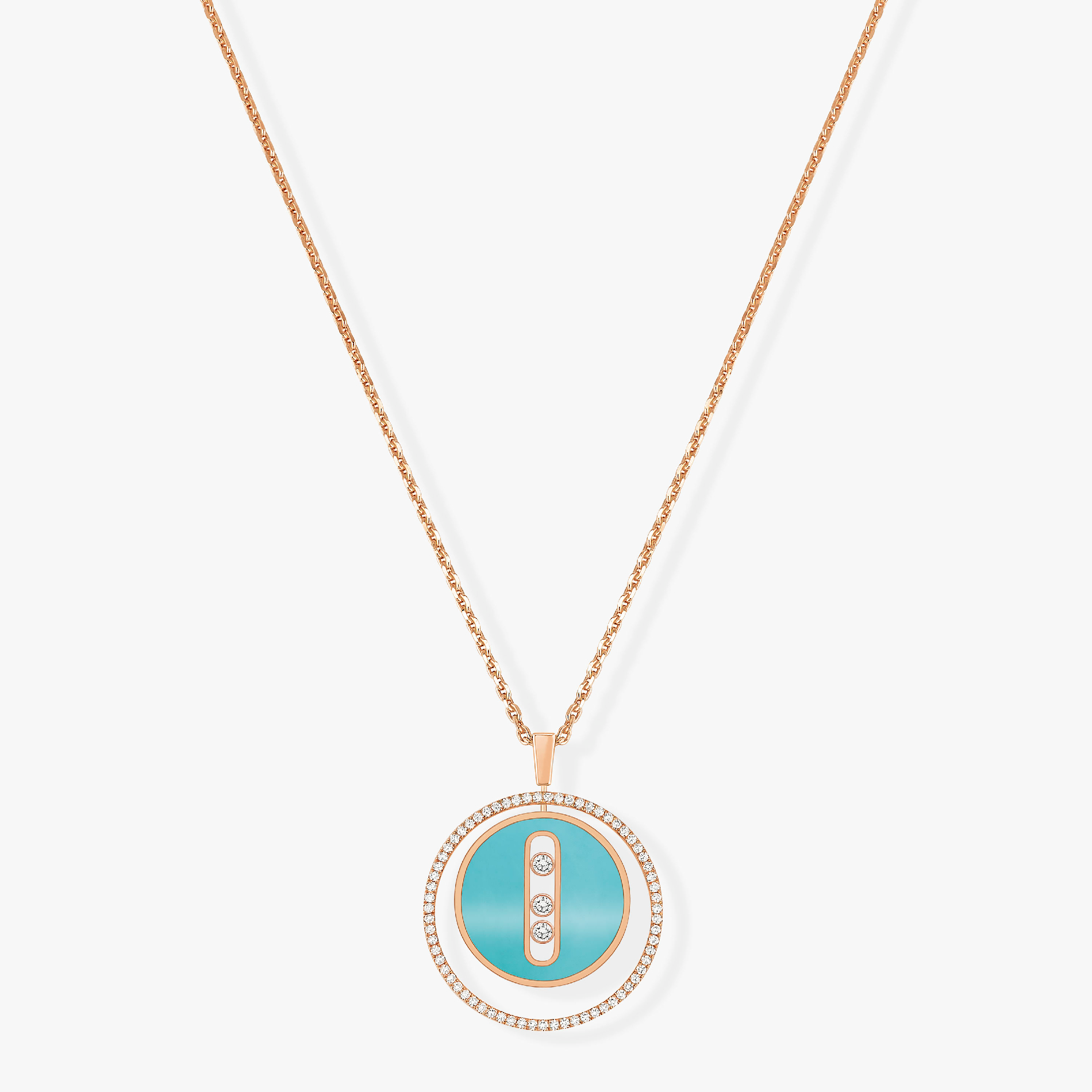 [Aura ]  MOVE 3 DIAMONDS TURQUOISE PINK GOLD DIAMOND NECKLACE