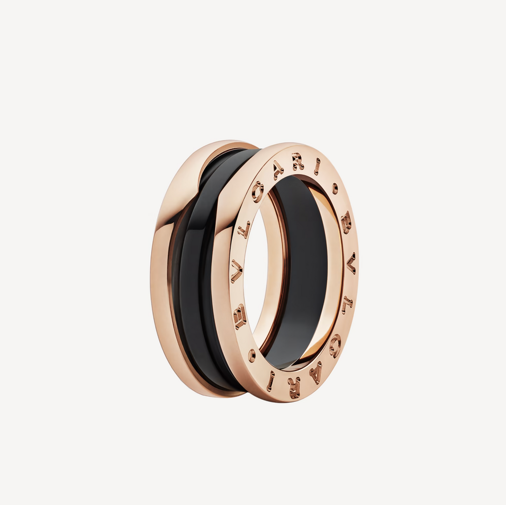 [⭐DORISW]ZERO 1 TWO-BAND LOOPS AND BLACK CERAMIC PINK GOLD RING